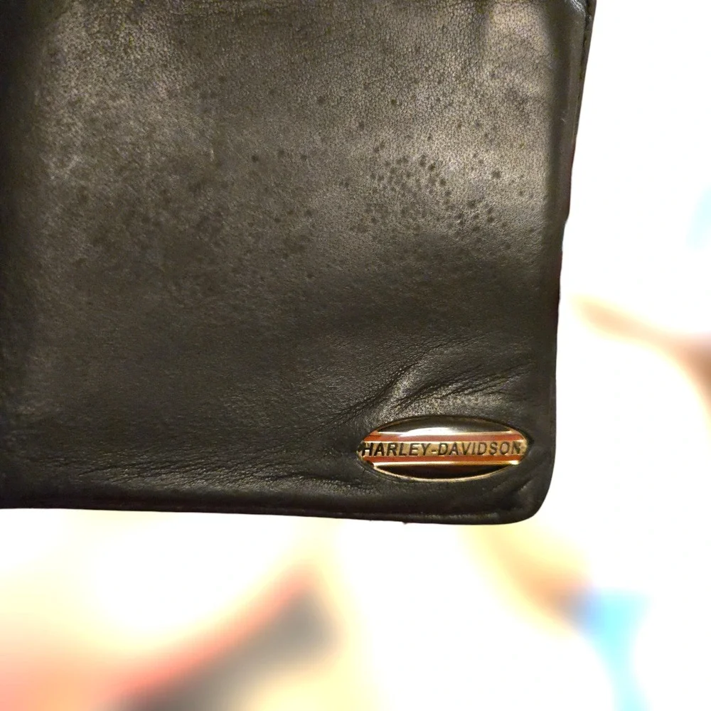 Harley Davidson Wallet Biker Motorcycle Black Leather Metal Logo Bifold GUC Moto